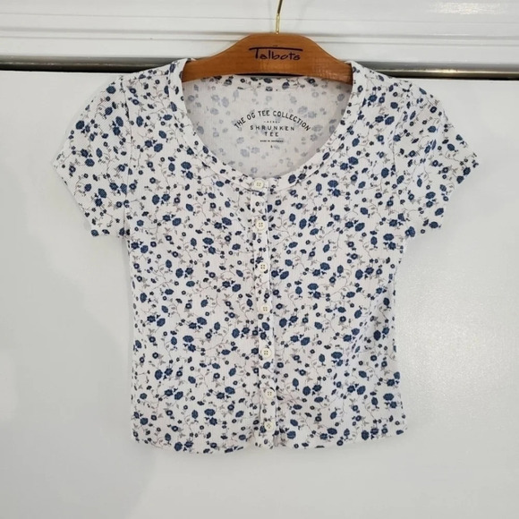 Aeropostale Junior Girls Shrunken Tee Small Floral Button Down Top - Picture 1 of 6